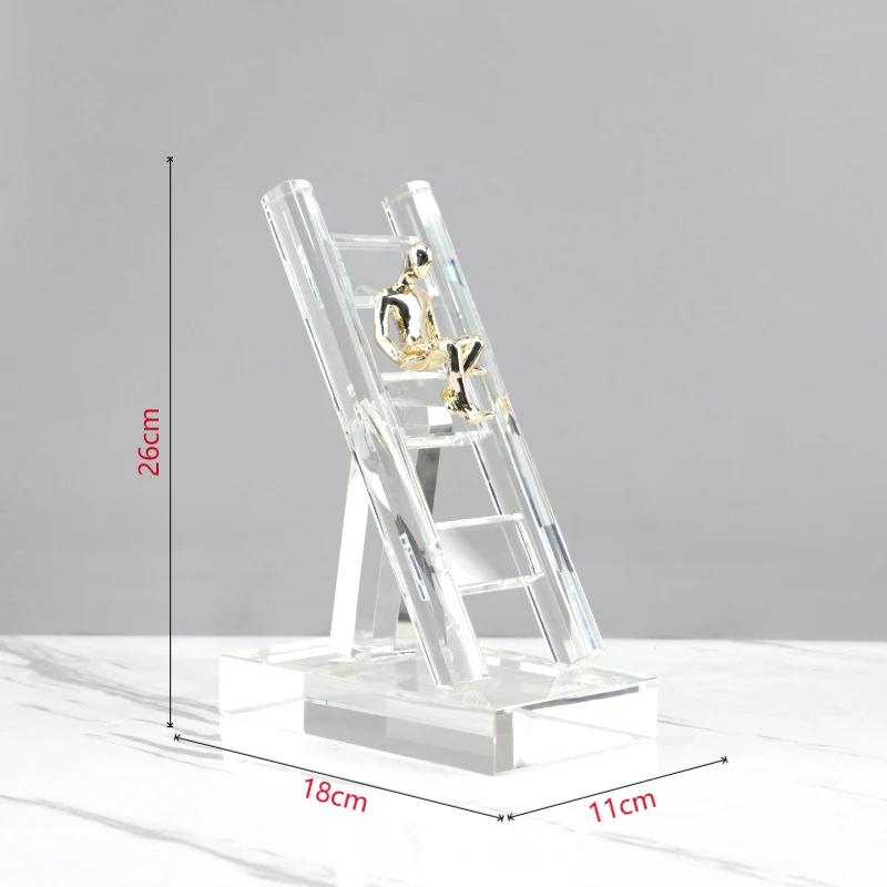 

Crystal Staircase Golden Figures Statue Desk Decoration Creative Climbing Stairs Characters Resin Sculpture Room Aesthetic Decor