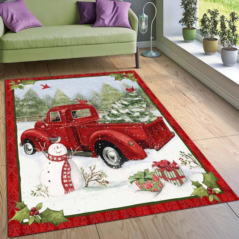 Christmas Red Truck Snowman Carpet for Living Room Decor Sofa Table Large Area Rugs Playroom Children's Play Anti-slip Floor Mat