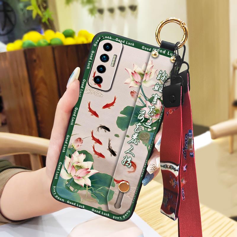 Modisches Armband Handyhülle Für Tecno Camon17P Silikon Lanyard Stoßfest Ältere Dame Handyhalter Anti-Knock Ring