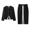 Spring New Women's Clothing Hepburn Style Polka Dot Stitching Skirt + round Neck Long Sleeves Button Decoration Suit Outwear