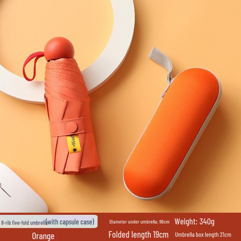 Women's Dual-Use Mini Umbrella: Compact Five-Fold Design, Thickened Fabric, Black Glue for UV Protection, Custom Logo Option