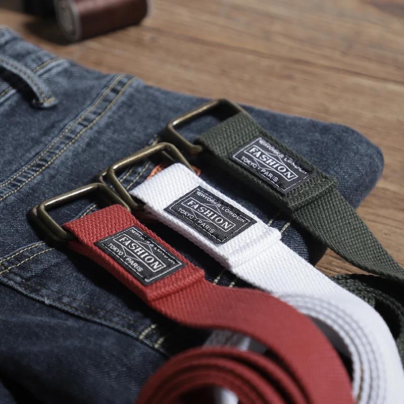 Young men's artificial pants, no punching canvas belt, trendy jeans, men's Korean fashion version, versatile belt, women