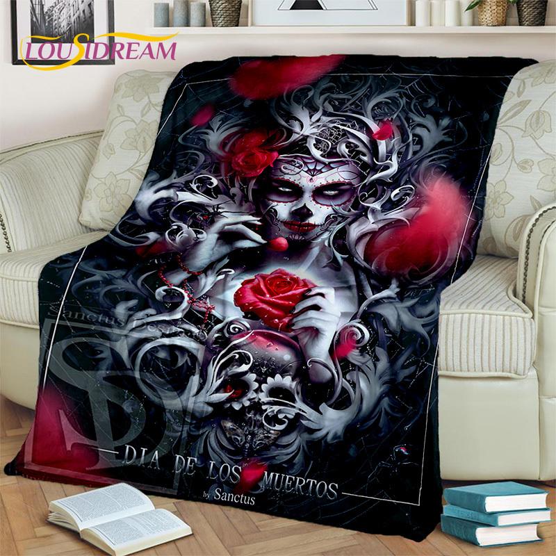 Horror Gothic Weiblicher Schädel Totes Mädchen Decke, Weiche Überwurfdecke für Zuhause Schlafzimmer Bett Sofa Picknick Reise Büro Überdecke Kind