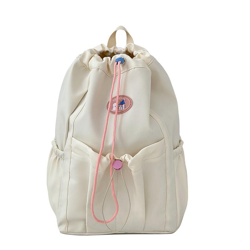 

Повседневная простая школьная сумка Новая девичья сумка-мешок на завязках Коммутерский дорожный рюкзак Студенческий классный универсальный рюкзак . белый