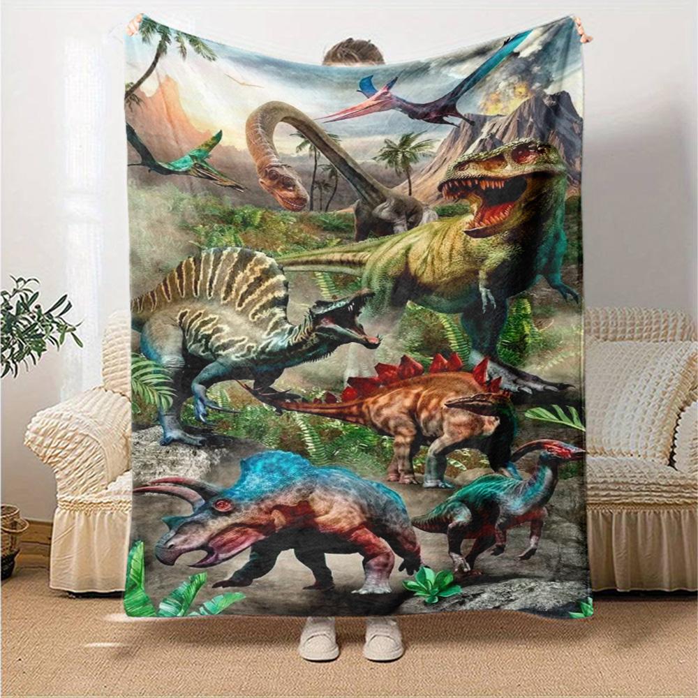 Dinosaur Print Flannel Blanket High Quality Warm Comfortable Cover for All Seasons Perfect for Gifts Home Decor