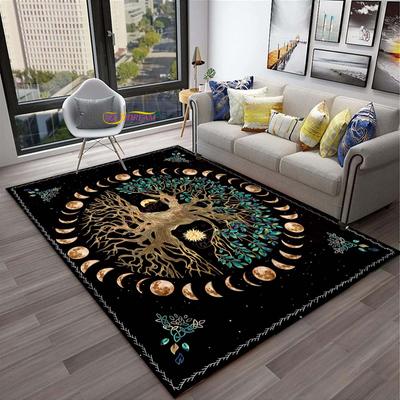 3D Měsíční Phase Tree of Life Area Koberec Slunce a Měsíc Koberec Bohémské dekorační podložky do ložnice Obývací pokoj Domác kolej Cartoon Play Mat