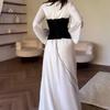 2023 Autumn Black & White Patchwork Waist-Slimming Socialite Maxi Dress for Women
