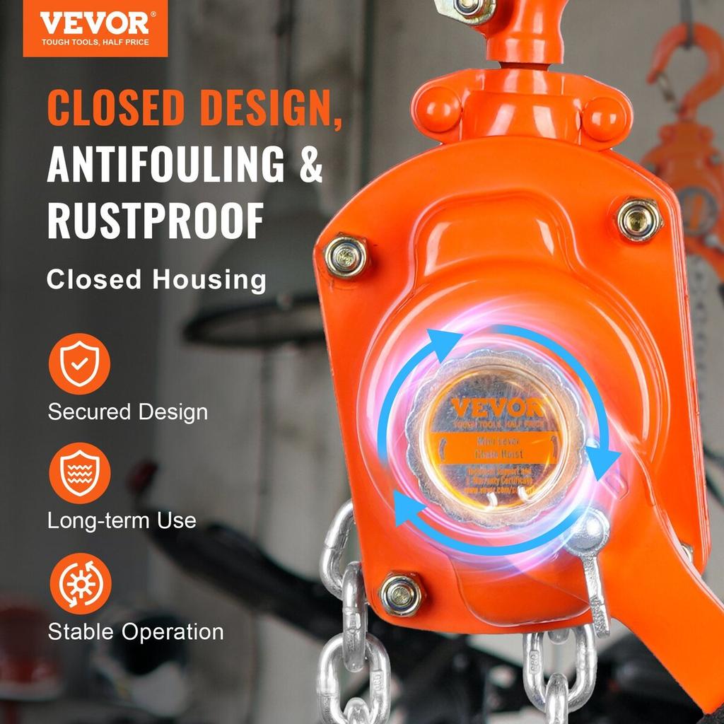 Manual Lever Chain Hoist, 1/2 Ton 1100 Lbs Capacity 10 FT Come Along, G80 Galvanized Carbon Steel with Weston Double-Pawl Brake, Auto Chain Leading &