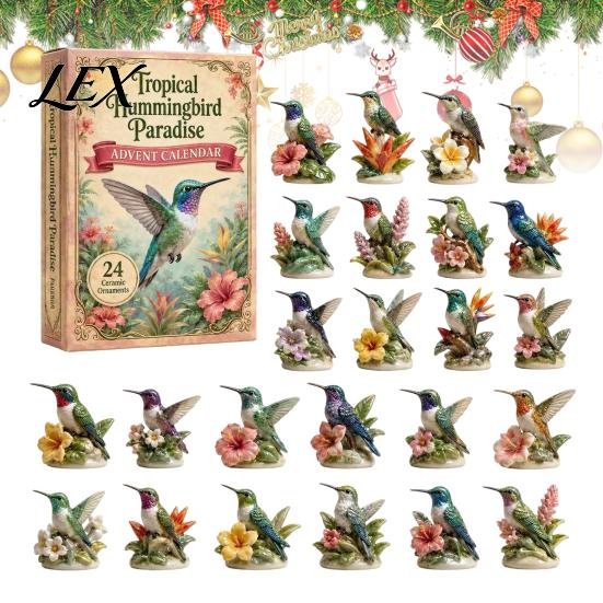 Holiday Countdown Calendar 2026 Hummingbird Advent Calendar, 24-Day Acrylic Ornament Set with Bird Figure Decoration for Home Countdown, Christmas