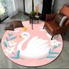 Cartoon Swan Flowers Round Carpet Watercolor Style Animal Floor Mat Circle Rug Kids Girls Bedroom Living Room Yoga Mat Anti-Slip