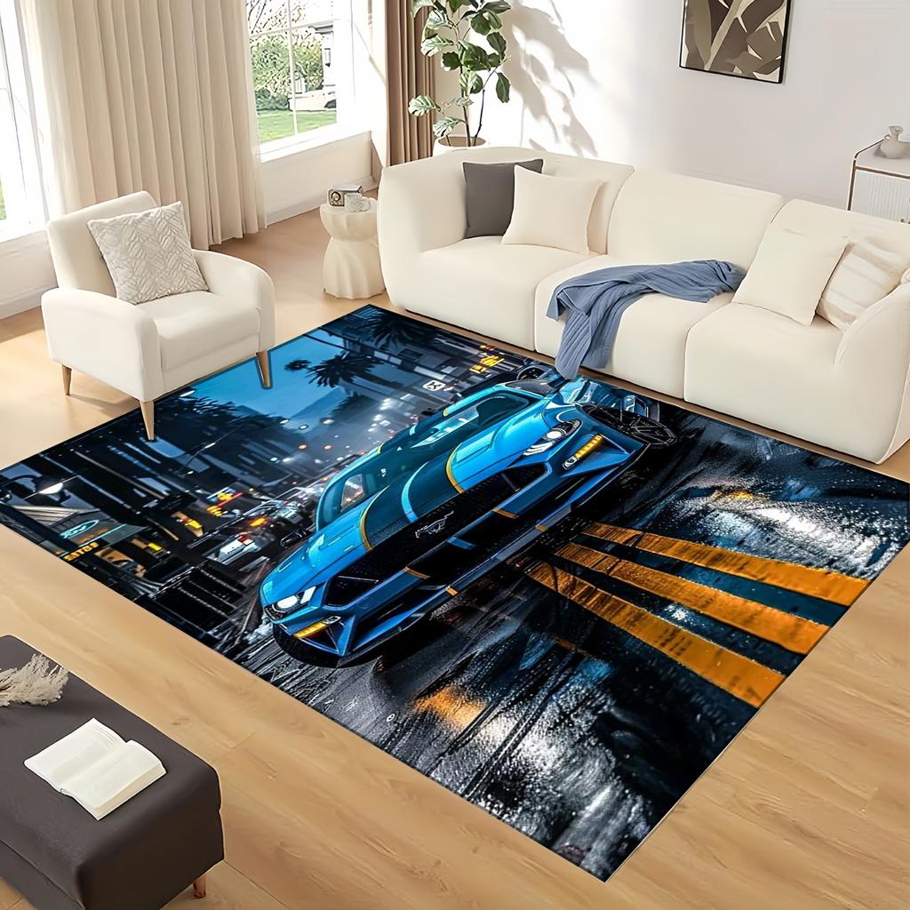 3D Mustang Racing Car Sign GTR Area Rug,Carpet Rug for Living Room Bedroom Sofa Doormat Decoration, Kids Play Non-slip Floor Mat