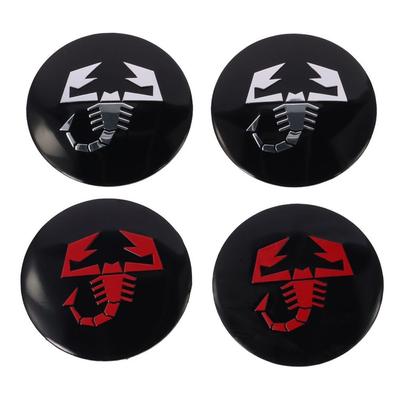 4 Stück runde Skorpion-Auto-Embleme aus Aluminium, 5,6 cm, Auto-Aufkleber, Abzeichen, Aufkleber, schwarz, rot, Auto-Radkappen, Abdeckung, Auto-Emblem