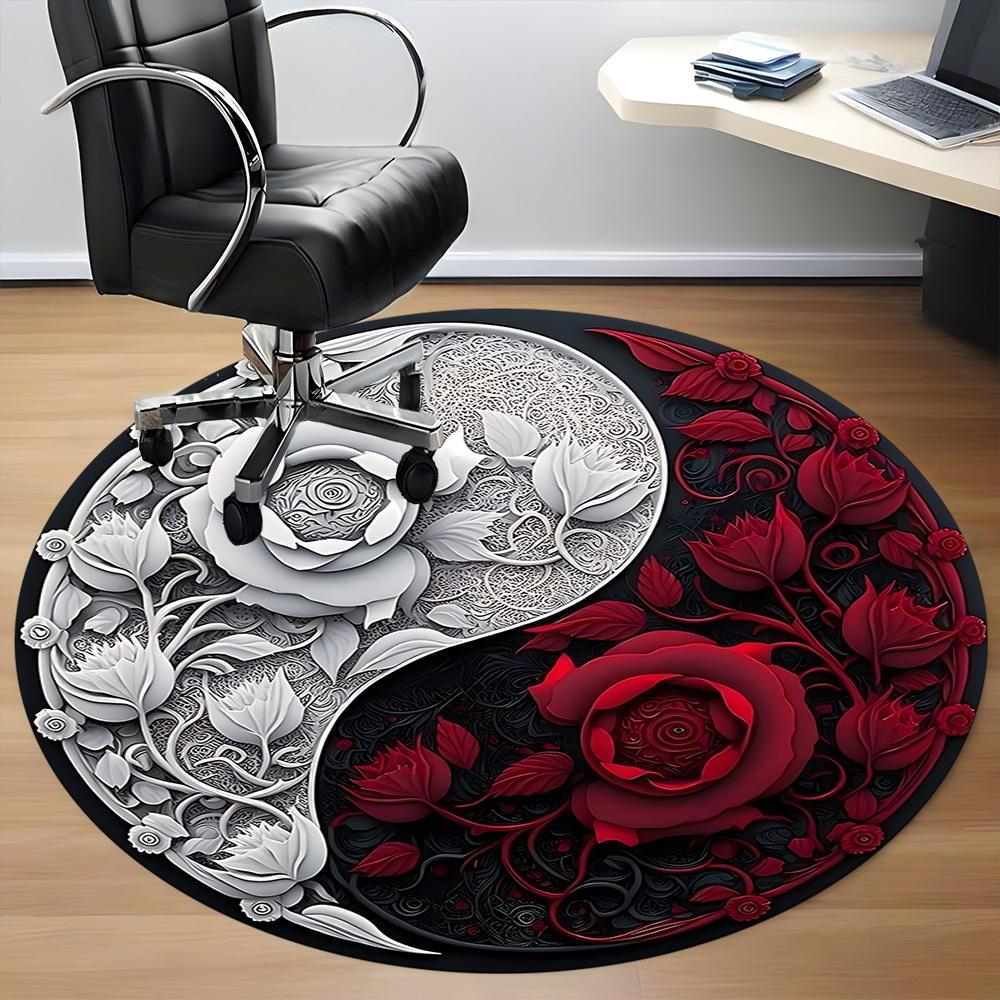 1pc Yin Yang Floral Carpet, Round Non Slip Durable Large Size Office Carpet, Suitable for Office