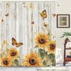 Sunflower and butterfly pattern, artistic graphic print, machine washable bathroom curtain - animal themed decorative accessory