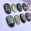 Handmade Cat-Eye Plaid Pattern Oval Nail Art Tips