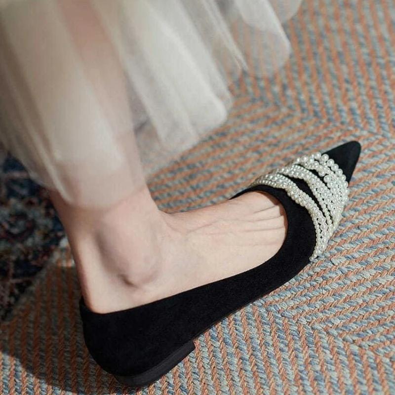 

Spring and Summer Pearl Decorated Pointed Toe Breathable Casual Women s Shoes Fashion New Elegant Flat Shoes NO: 621-1 39 чёрный