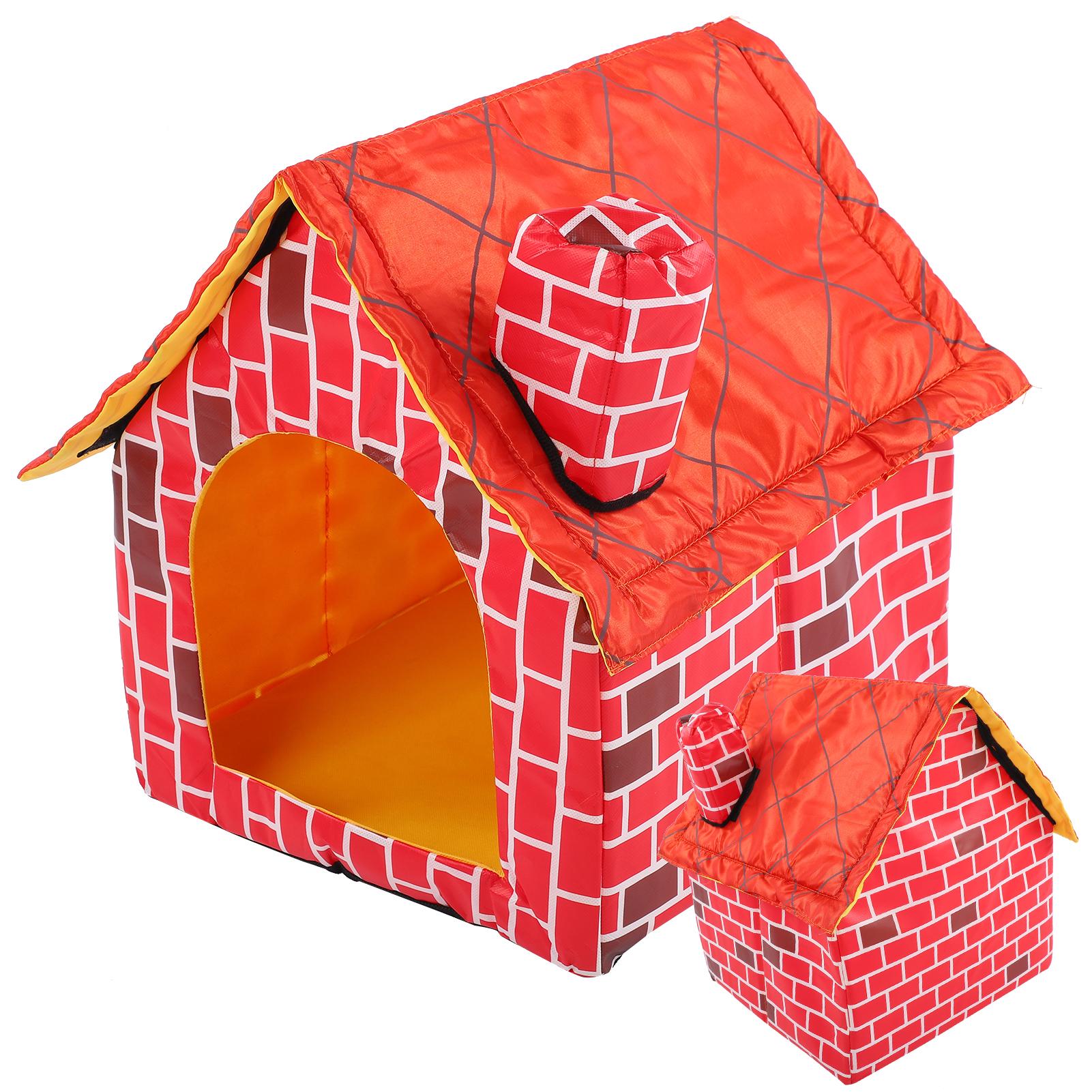 

Pet House Foldable Bed Red Brick Chimney Cat Puppy Bed Tent Pet Removable Washable House