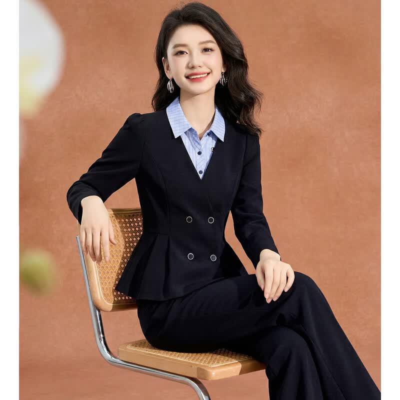 Women s Classic Color-block Double-breasted Two-piece Set L