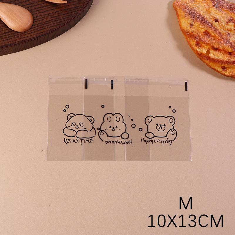100 de bucăți cu model de urs de desene animate, paine transparentă, ambalaj cadou, pungă cu auto-sigilare, binecuvântare de zi cu zi fericită, pungi pătrate Opp imprimate