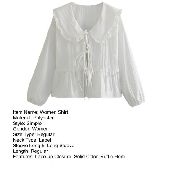 Letní ležérní košile s dlouhým rukávem a klopou, krajkovým zapínáním, jednobarevná volánová lemová volná košile s topy