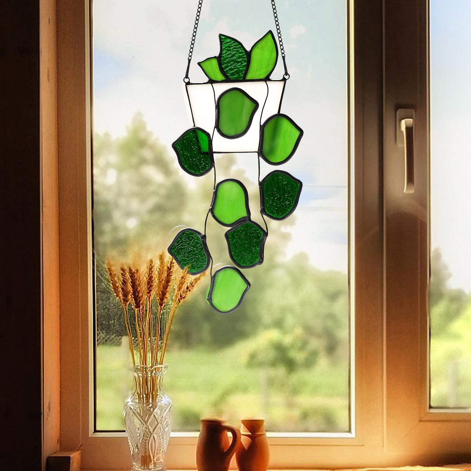 

Artisanal Plants Stained Glass Window Hanging Pendant Suncatcher For Window Exquisite Decorations Gifts Crystal Garland Beads A зелёный