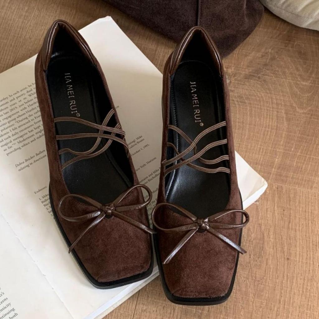 Women's 2025 Chunky Heel Mary Jane Shoes - French Square Toe, Pig Mouth Design, Spring/Autumn