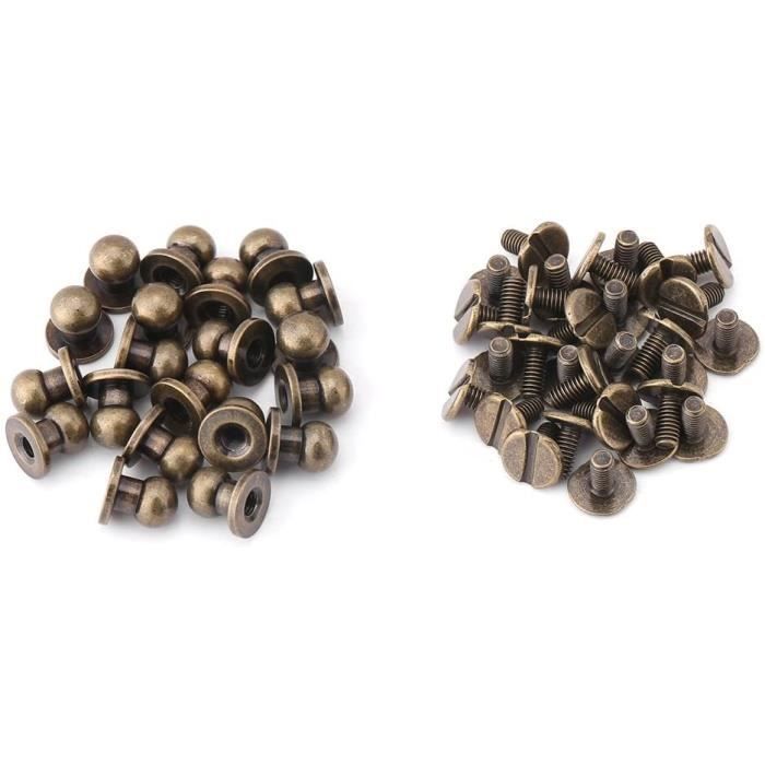 20Pcs Bouton Rond de Rivet, Clou de Cuivre de Tête Ronde en Laiton pour Sac Sangle de Courroie en Cuir de DIY Bronze 8 * 6mm
