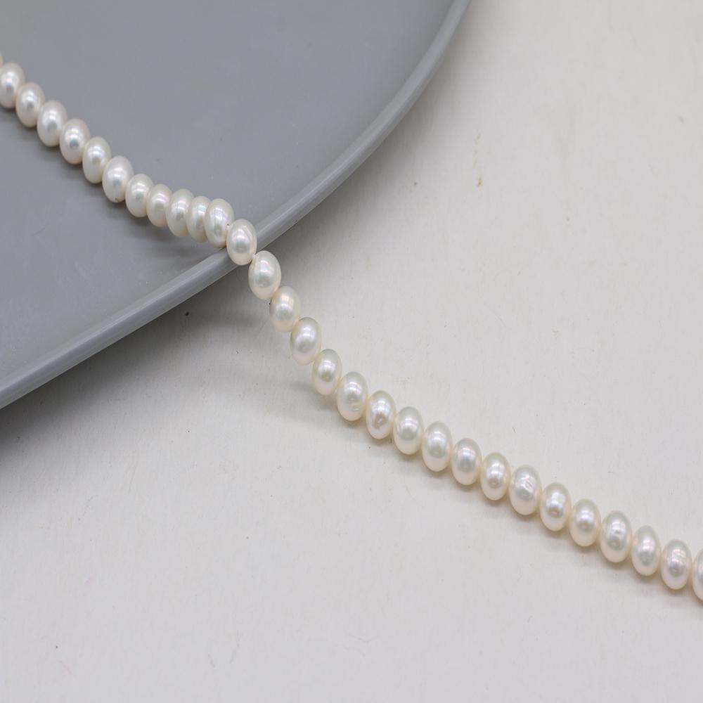 1String, White Near Round Pearl 6.5-7mm, Fashion Women Natural Freshwater Pearl Beads for Jewelry Making DIY Crafts, Luxury Bulk Gifts 36cm