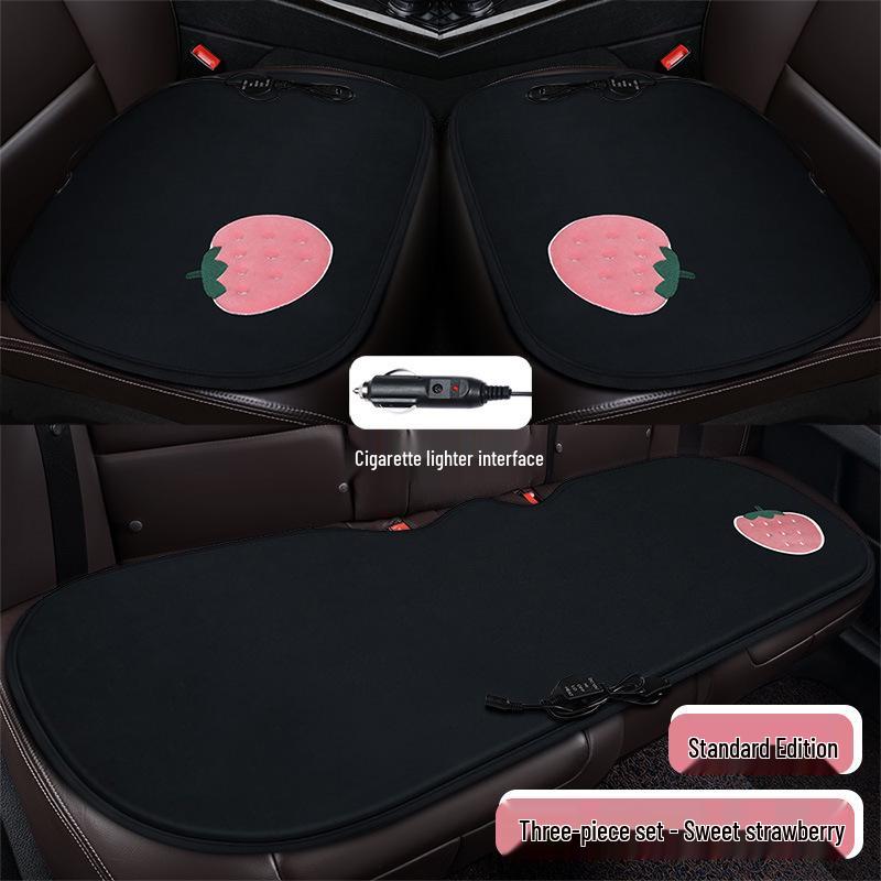 Cartoon Doll Style Heated Car Seat Cushion Set - Three Pieces for Winter Comfort
