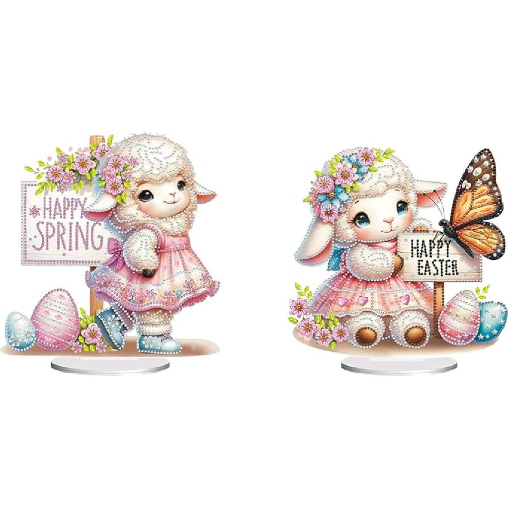 BAYUNOE DIY Diamond Art Painting Desktop Ornament Easter Handmade Double-Sided Pattern Diamond Art Decorated Tabletop Ornaments Single Sided Diamond