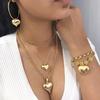 Triple-Layer Retro Gold Necklace Set with Solid Heart Pendant and Fine O-Ring Chain