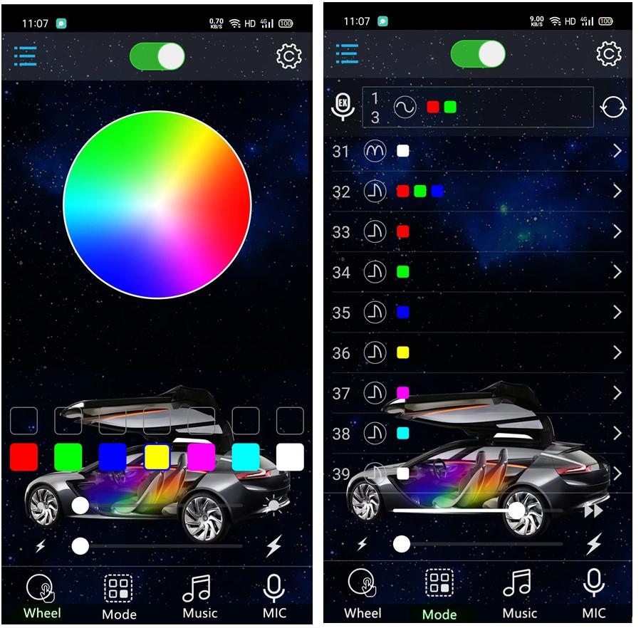 Interior Lights Ambient Lamp Multiple Modes Sound APP Control 3m Optical Fiber