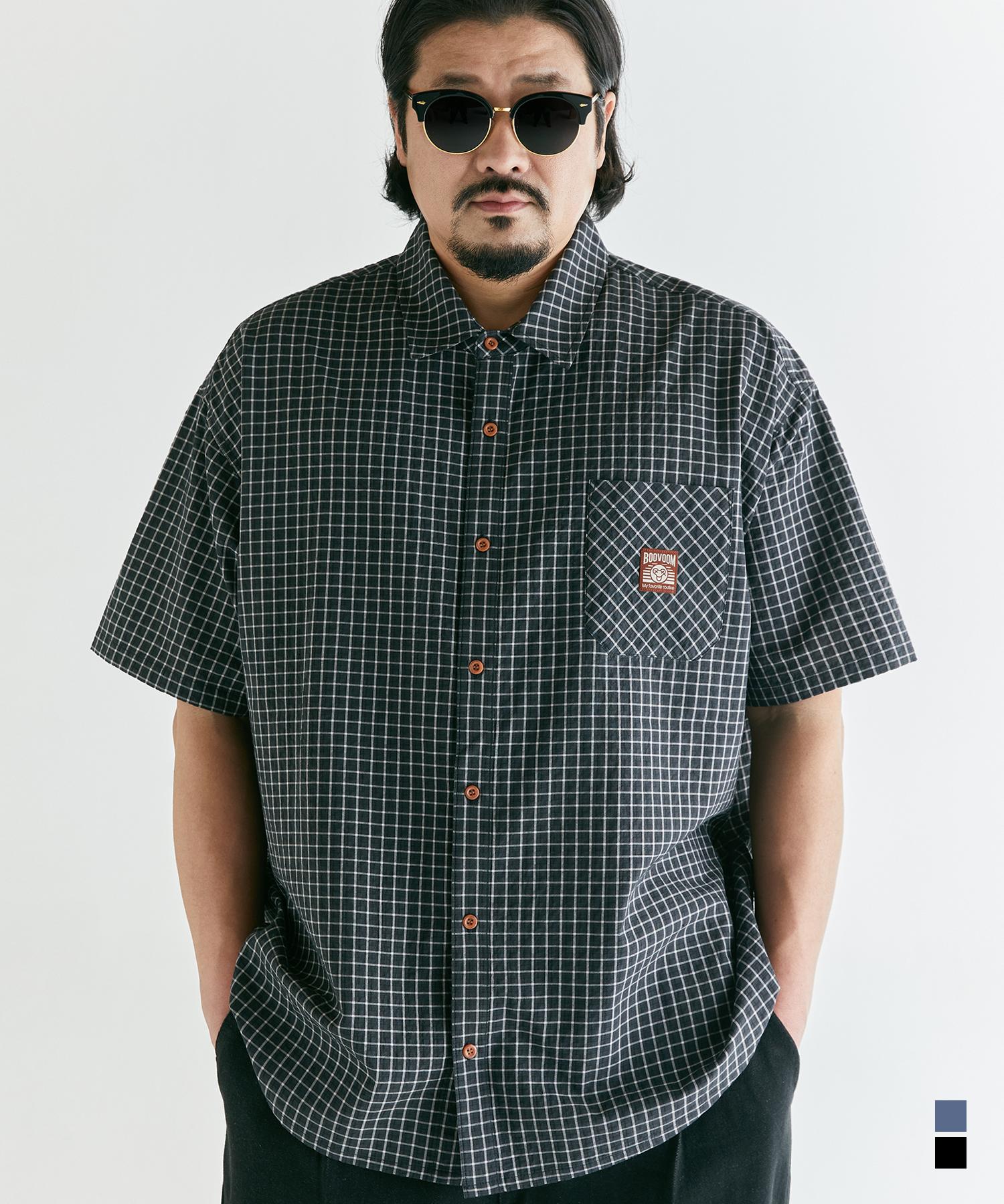 Buboom [Plus Size] Airflow Check Short Sleeve Shirt Black/1_Xl(105~115)