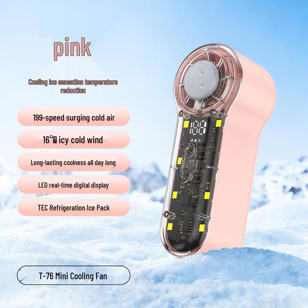 T76 Turbo Handheld Fan: USB Rechargeable, 199 Speeds, Portable Cooling with Ice Pack