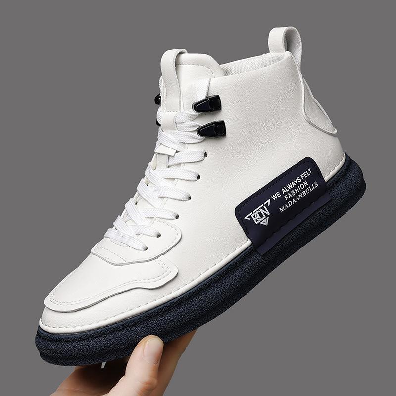 

Autumn and winter new fashion Martin boots casual versatile men s leather boots high-top trendy brand white shoes plus cotton men s shoes 44