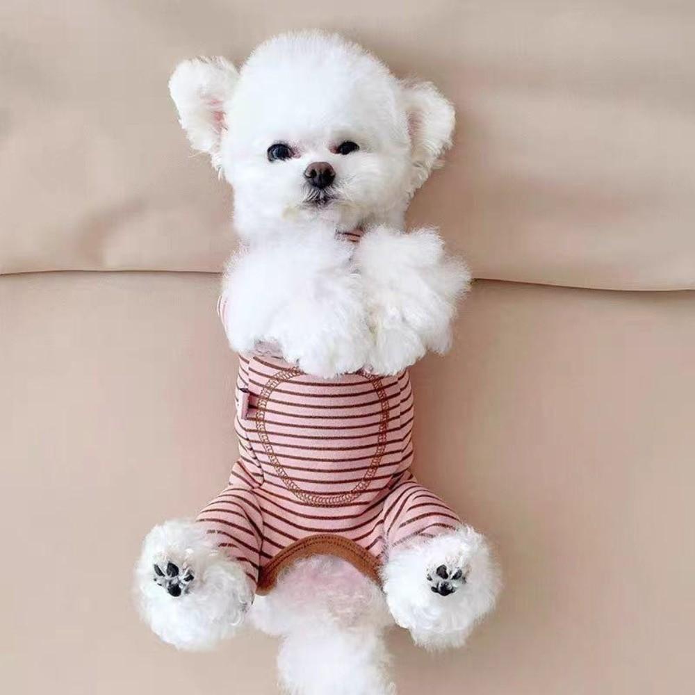 Elastic Four-Legged Dog Pajamas Long Sleeves Soft Dog Jumpsuit Comfortable Anti-licking Striped Dog Base Shirt Home Wear