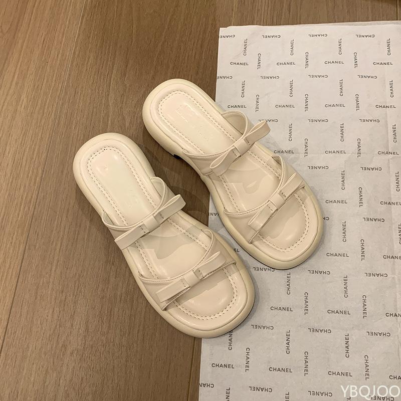Fashion 2025 New Summer Outerwear Fashion Open Toed Women's Outdoor Slippers Butterfly Knot Women's Casual Beach Vacation Flat Shoes
