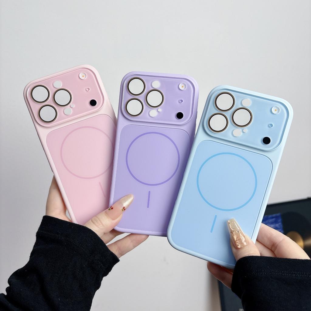 Fashion Silicone Large Window Acrylic Backplane Phone Case For iPhone 17 16 15 14 13 Pro Max For Magsafe Magnetic Charge Cover