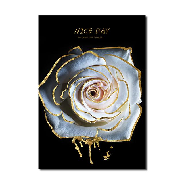 Luxury Plants White Flowers Wall Art Painting Picture Golden Art Canvas Poster Prints Nordic Flowers Art for Living Room Decor