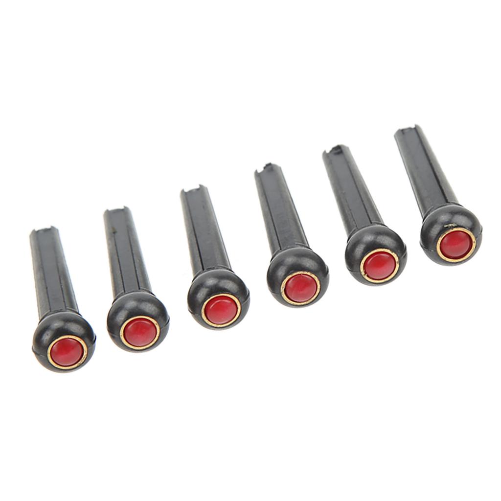 6Pcs Black Guitar Bridge Pin Kit Decorative Robust Clarity Increasing Guitar Bridge Pin Replacement Red Head Type