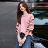 Autumn Round Neck Loose Versatile Pullover Korean Version Fake Two-piece Casual Contrasting Plaid Sweatshirt