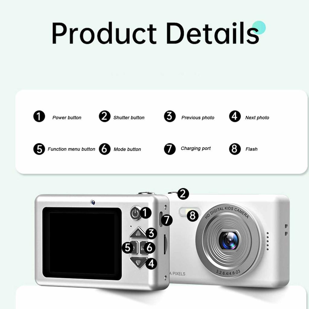 4K Digital Camera with Anti Shake Portable Selfie Camera 48MP High Resolution for Kids Starter Children Student Girl Boy