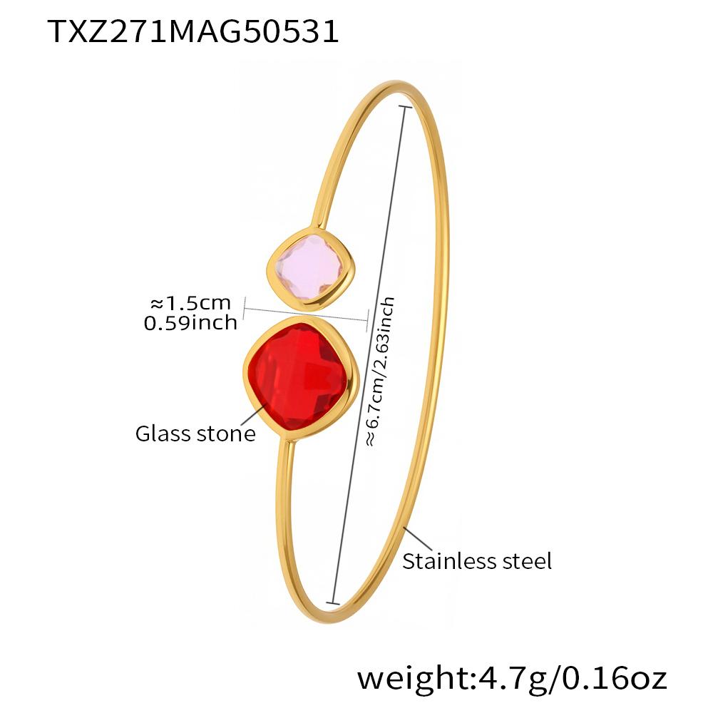 

Ferris Wheel Unique Stainless Steel Bracelet for Women Luxury Square Czech Glass Gold Plated Cuff Open Bangle Charm Zircon червоний
