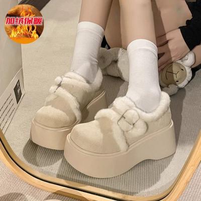 Height Increase Warm Platform Cotton Shoes Women's 2025 New Winter Retro Internet Celebrity Explosion Plush Thickened Fluffy Shoes