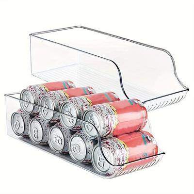 1/2 Pack Drink Dispenser Organizer for Refrigerator, Clear Plastic Tall Skinny Soda Pop Cans Holder Container Storage Bin Tray