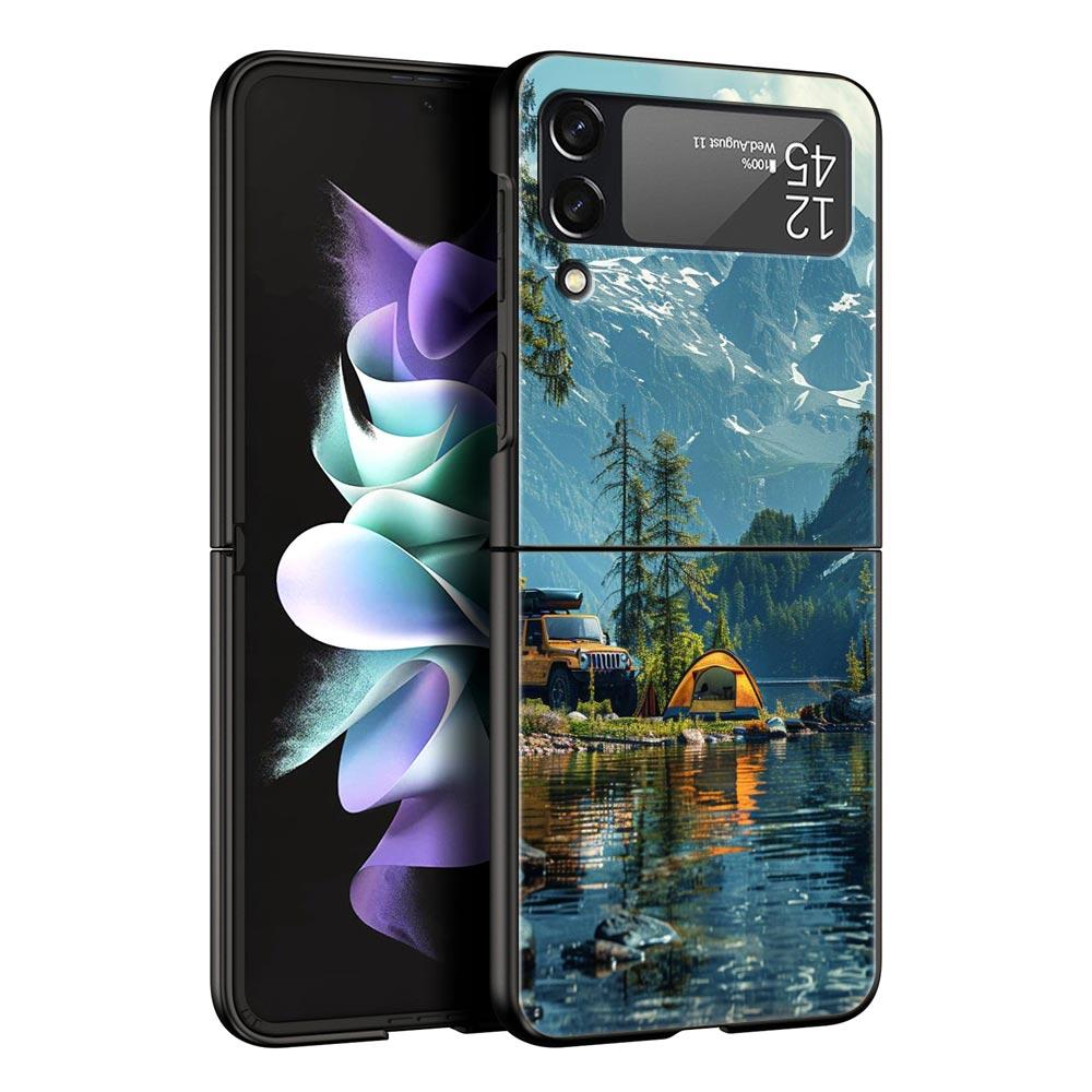 

Чехол для телефона Samsung Galaxy Z Flip 3 4 5 6 7 Складной Черный Корпус Для Samsung Z Flip4 Flip5 ПК Жесткая Крышка Лесной Путешественник Galaxy Z Flip6