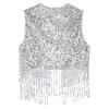 Mens Shiny Sequin Cowboy Vest Tops Open Front Sleeveless Tassels Cardigan