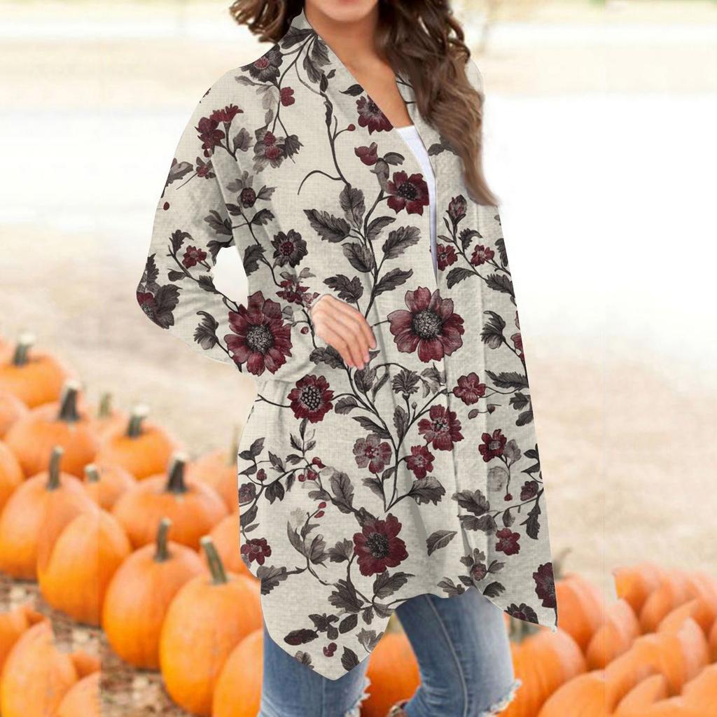 Women's Fashion Casual Retro  Print Mid-Length Cardigan Jacket