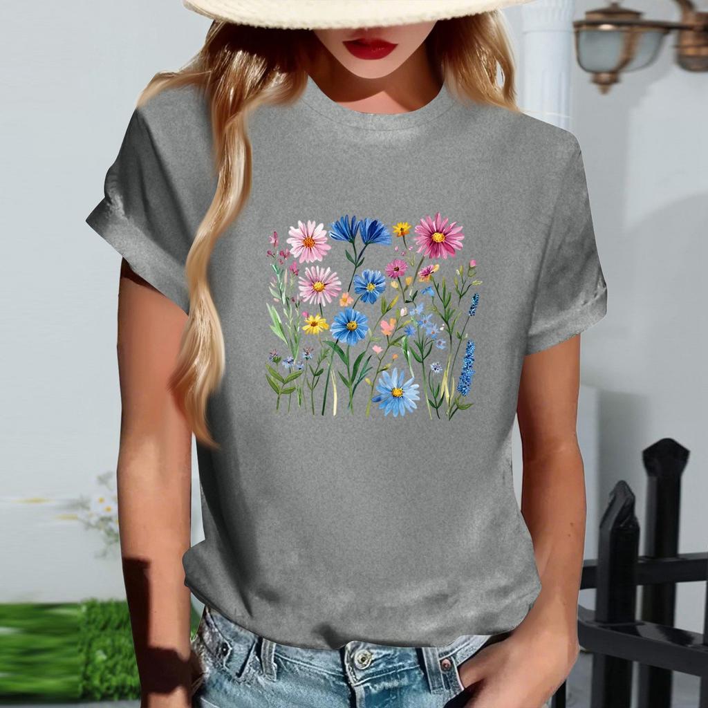 Damernas Mode Rundhalsad Casual Retrotryck Kortärmad T-shirt Topp