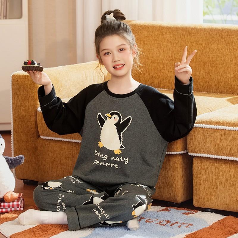 Girls Long Sleeve Cotton Pajama Set Cartoon Print Home Sleepwear Ages 8 Fall Comfortable Kids Loungewear